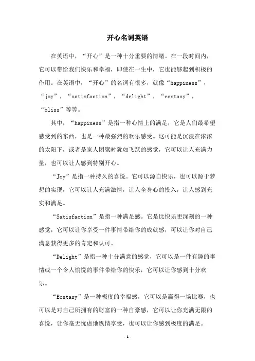 开心名词英语