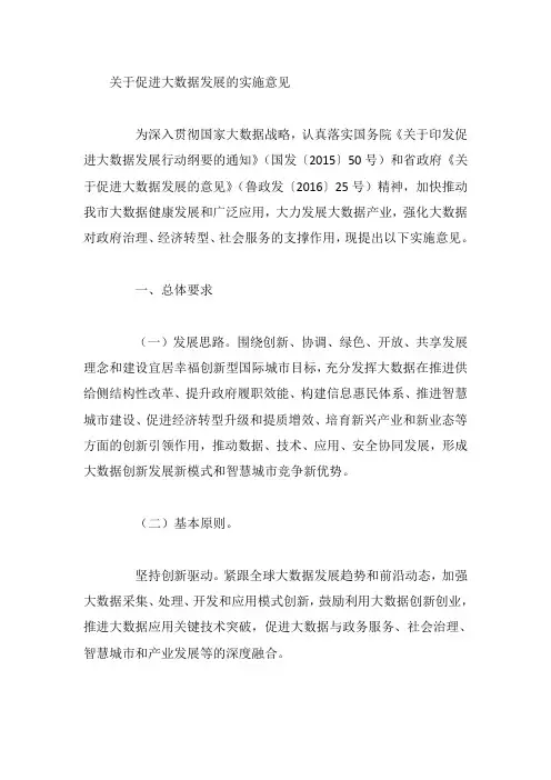 关于促进大数据发展的实施意见