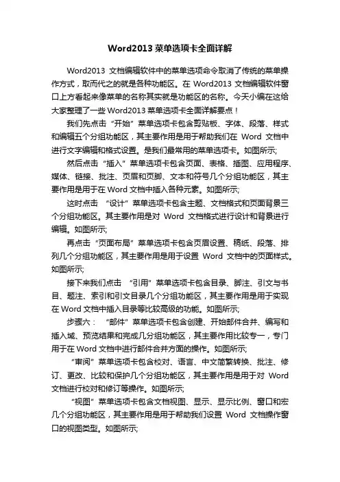 Word2013菜单选项卡全面详解