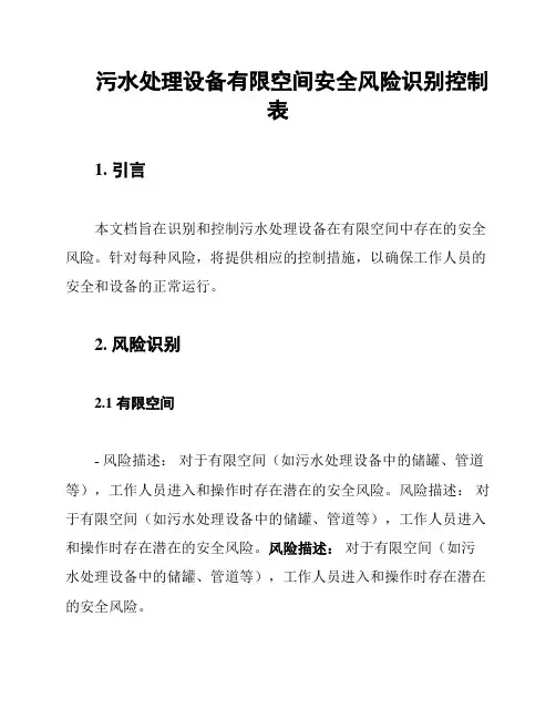 污水处理设备有限空间安全风险识别控制表