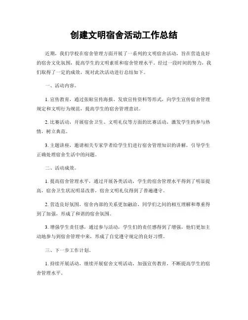 创建文明宿舍活动工作总结