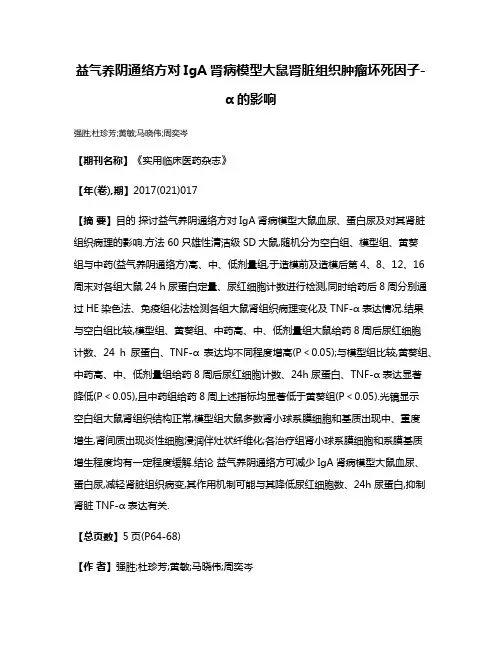 益气养阴通络方对IgA肾病模型大鼠肾脏组织肿瘤坏死因子-α的影响