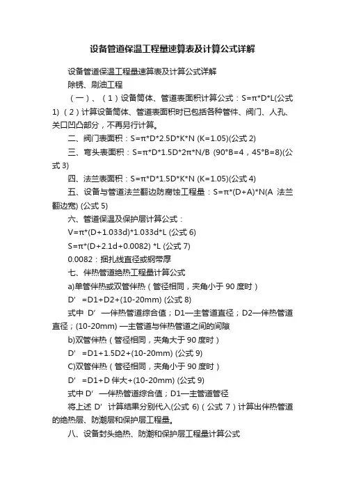 设备管道保温工程量速算表及计算公式详解