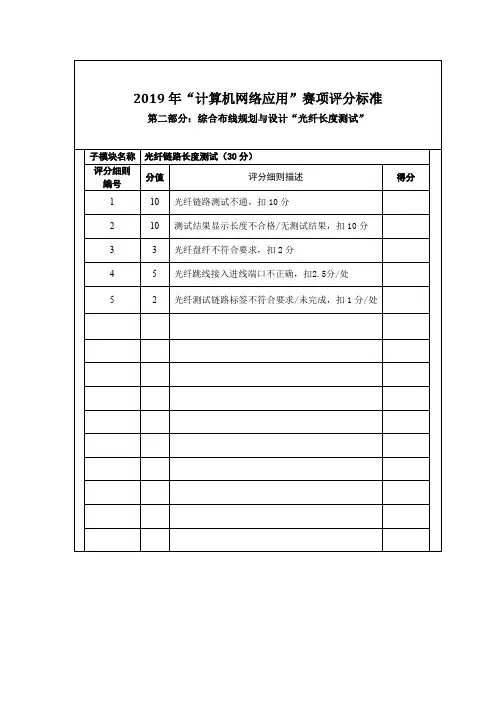 2019年全国职业技能大赛高职组计算机网络应用赛项H卷项综合布线规划与设计评分标准