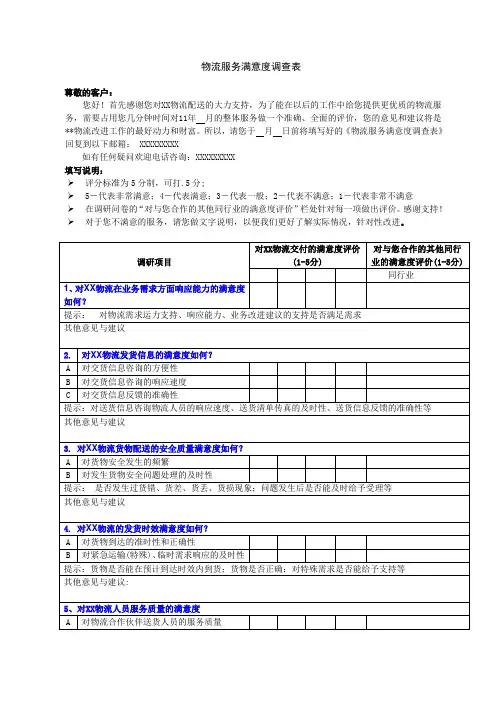 物流服务满意度调查表