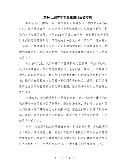 2024五四青年节主题团日活动方案