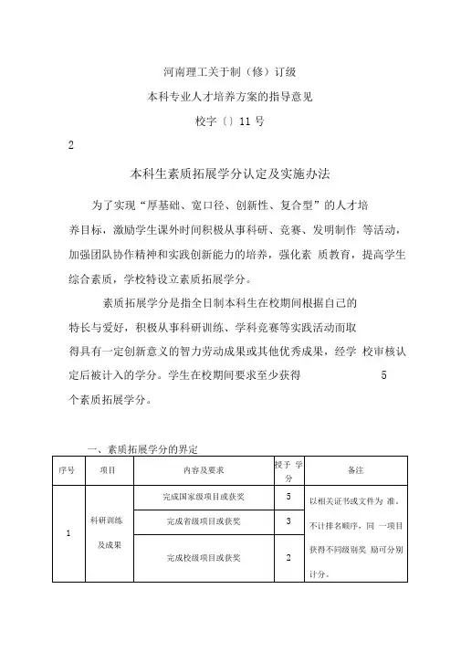 本科生素质拓展学分认定及实施办法
