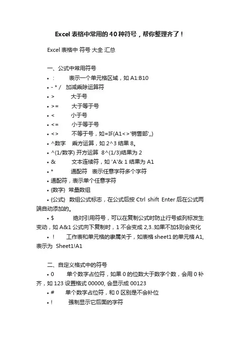 Excel表格中常用的40种符号，帮你整理齐了！
