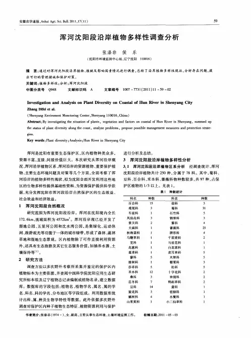 浑河沈阳段沿岸植物多样性调查分析