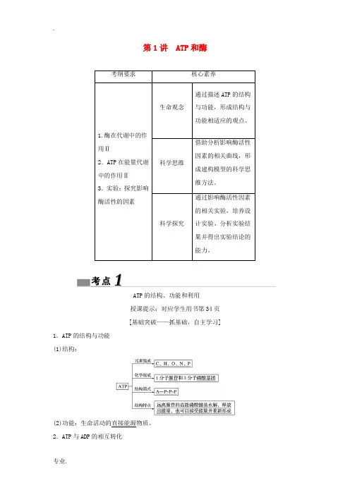 (新课标)高考生物一轮总复习 第3单元 第1讲 ATP和酶教案-人教版高三全册生物教案