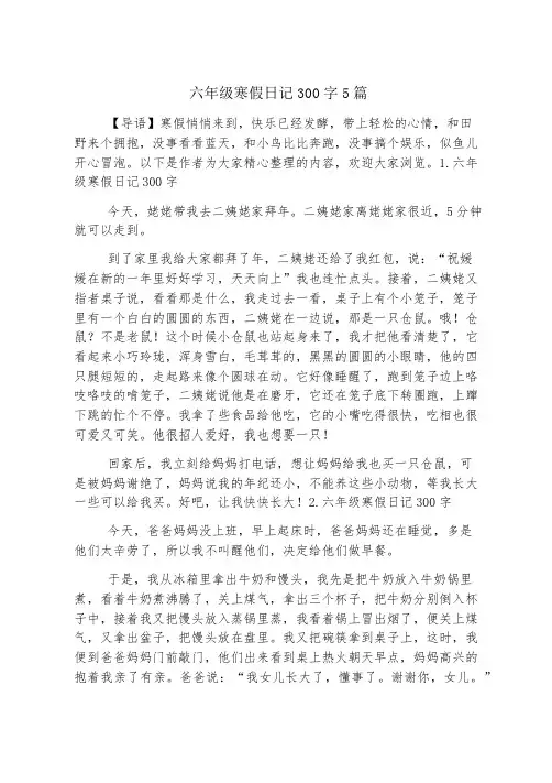 六年级寒假日记300字5篇