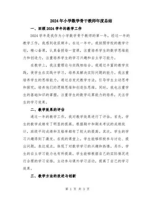 2024年小学数学骨干教师年度总结