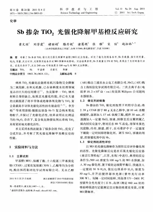 Sb掺杂TiO2光催化降解甲基橙反应研究