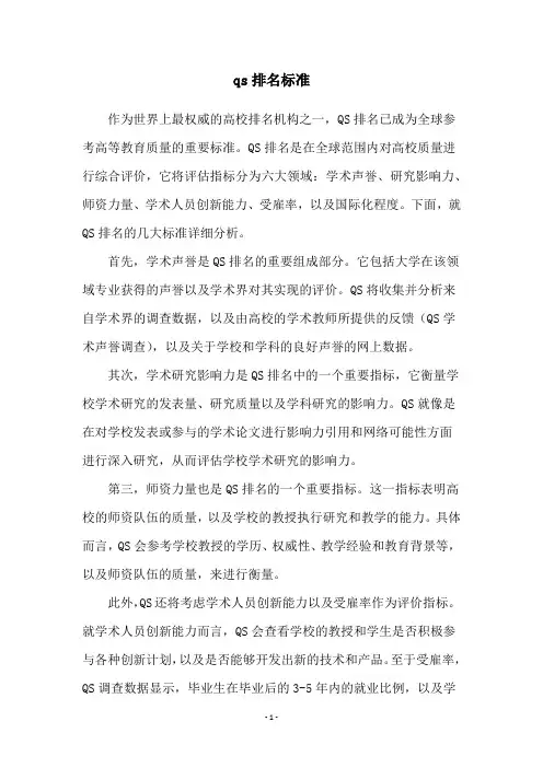 qs排名标准