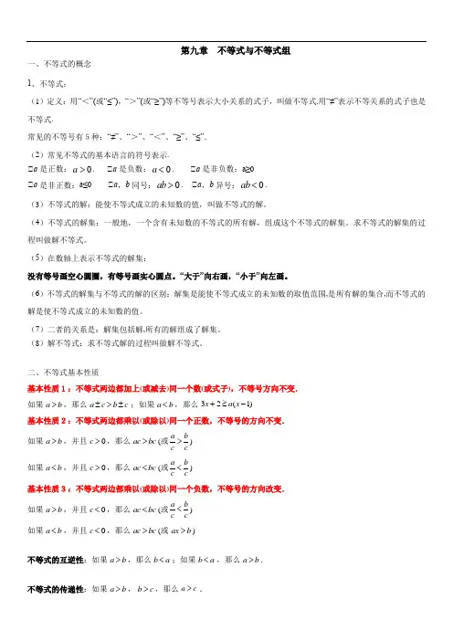 人教七下第9章《不等式与不等式组》知识点汇总