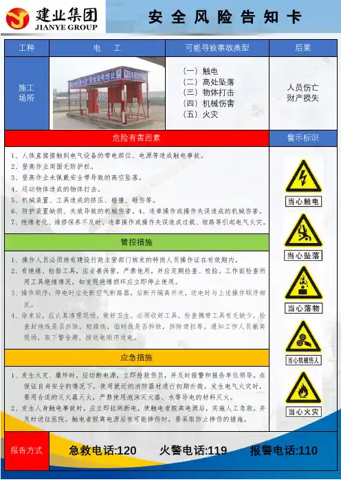 电工安全风险告知卡