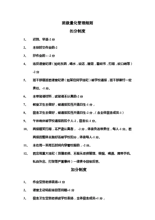 班级量化管理细则