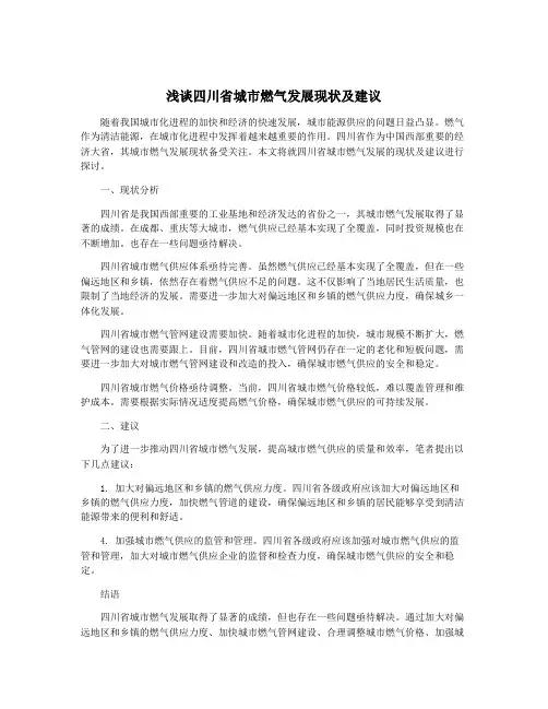浅谈四川省城市燃气发展现状及建议