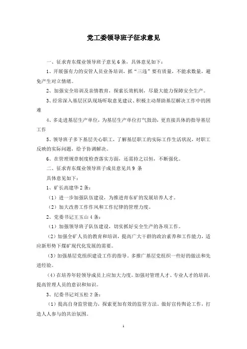 党工委领导班子征求意见范文精选