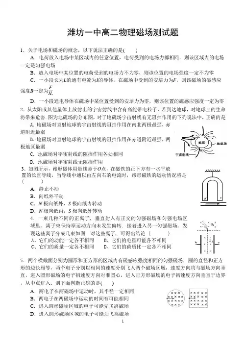 潍坊一中周检测高二物理磁场测试题