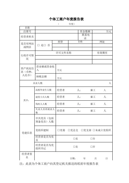 个体工商户年度报告表(纸质版)