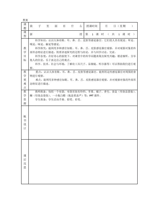 小学一年级科学《袋子里面有什么》教学设计