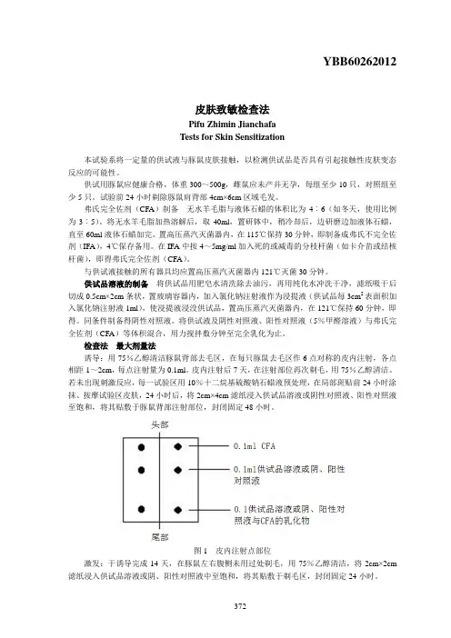 YBB60262012皮肤致敏检查法