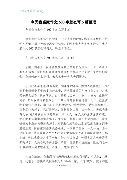 今天我当家作文600字怎么写5篇整理