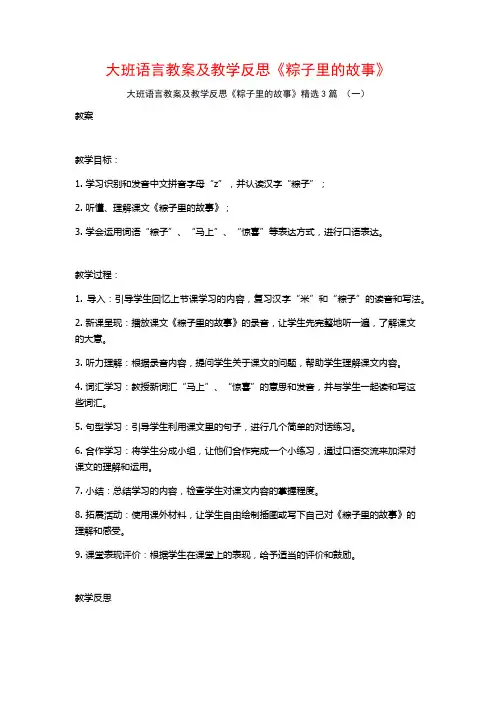 大班语言教案及教学反思《粽子里的故事》3篇