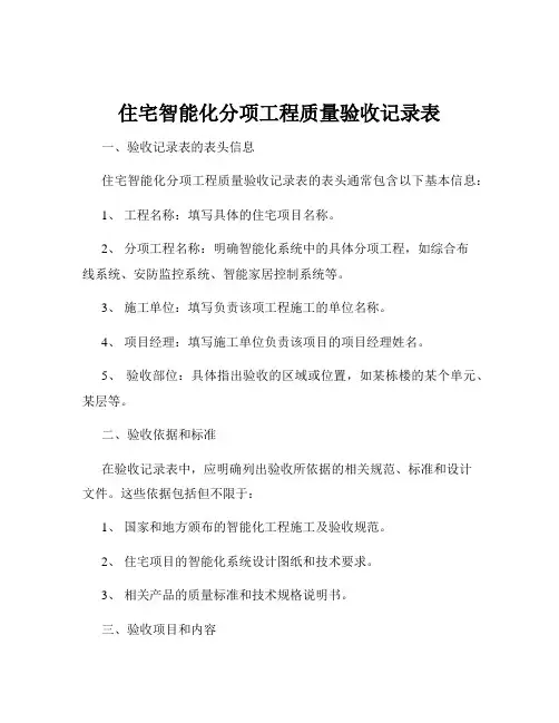 住宅智能化分项工程质量验收记录表