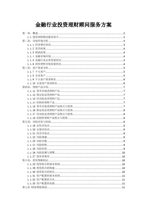 金融行业投资理财顾问服务方案