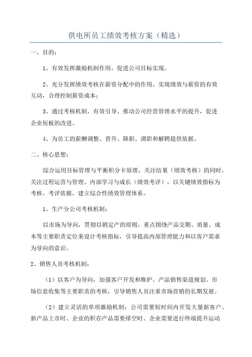 供电所员工绩效考核方案(精选)