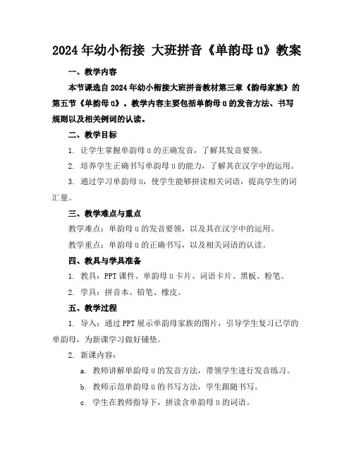 2024年幼小衔接大班拼音《单韵母ü》教案
