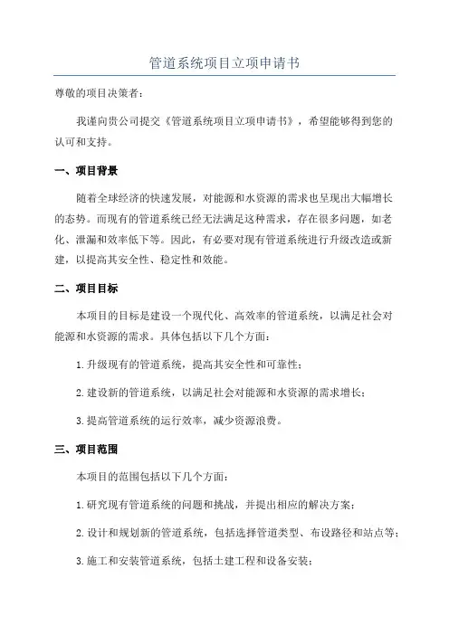 管道系统项目立项申请书