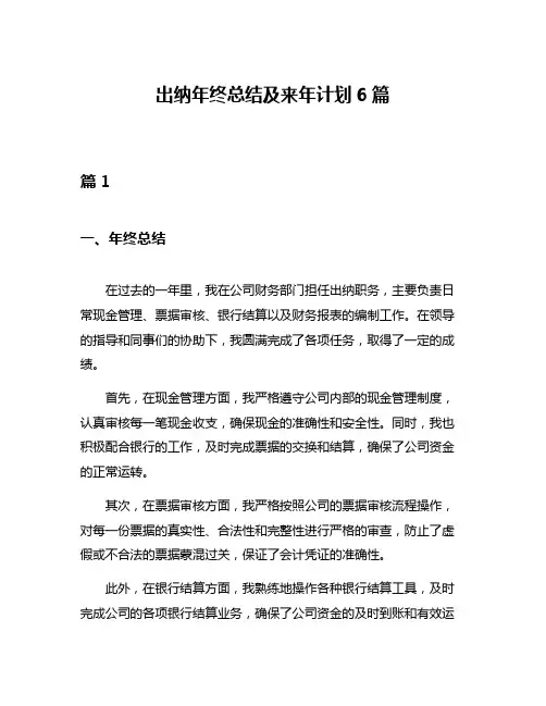出纳年终总结及来年计划6篇