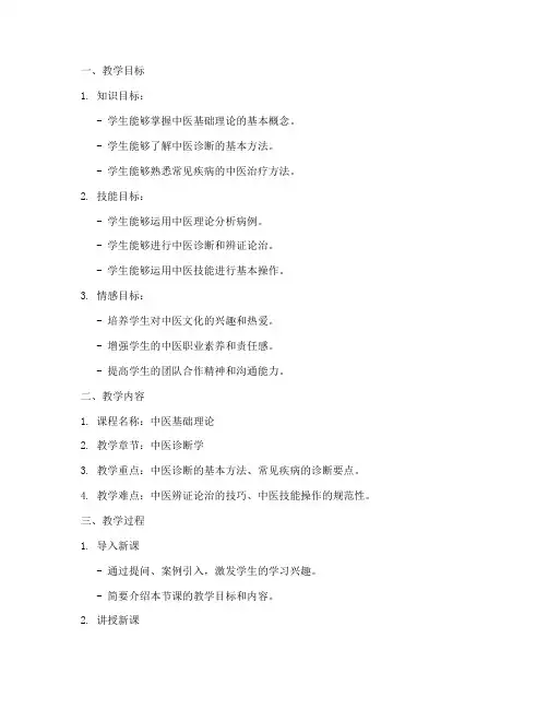 中医教学教案模板