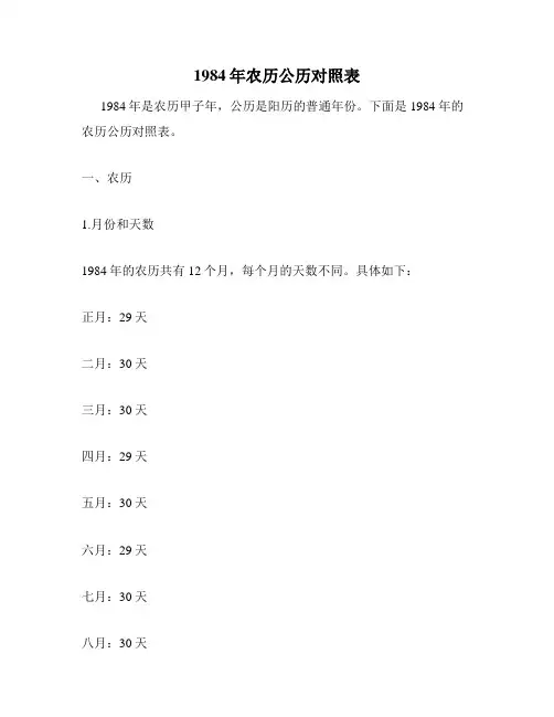 1984年农历公历对照表
