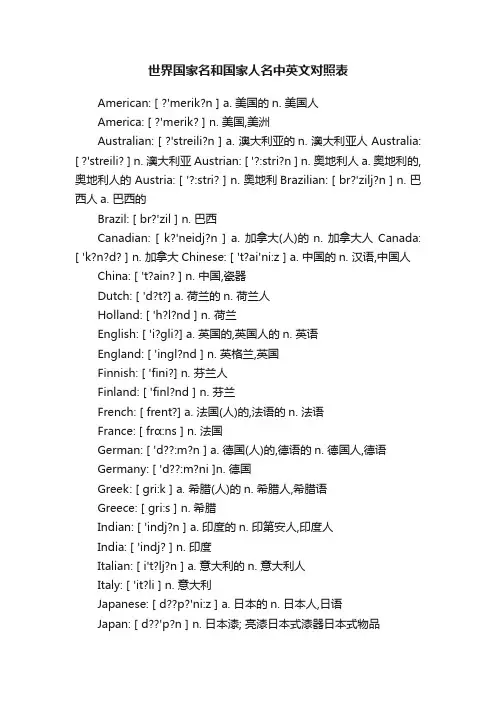 世界国家名和国家人名中英文对照表