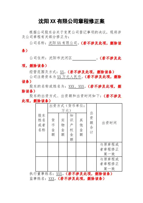 章程修正案(多个股东)