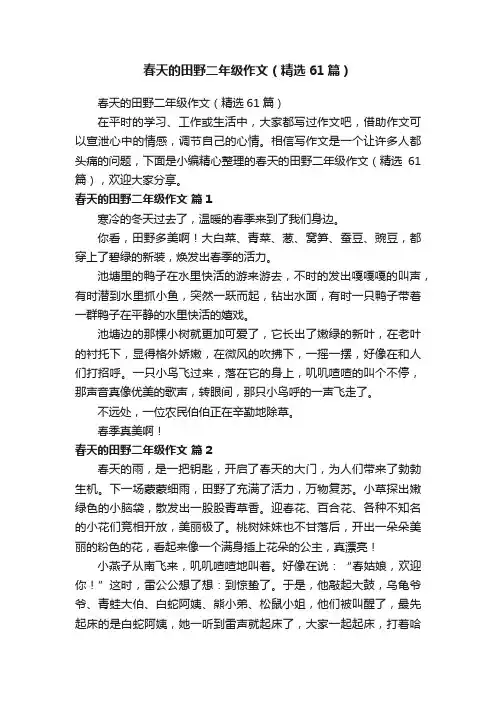 春天的田野二年级作文（精选61篇）