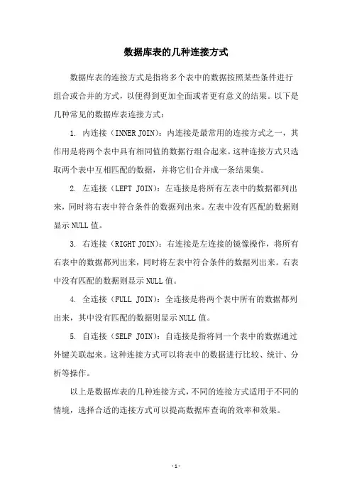 数据库表的几种连接方式