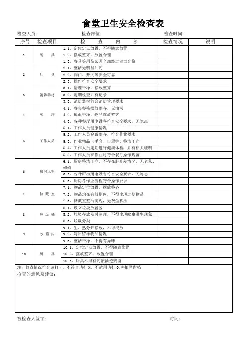 食堂卫生安全检查表