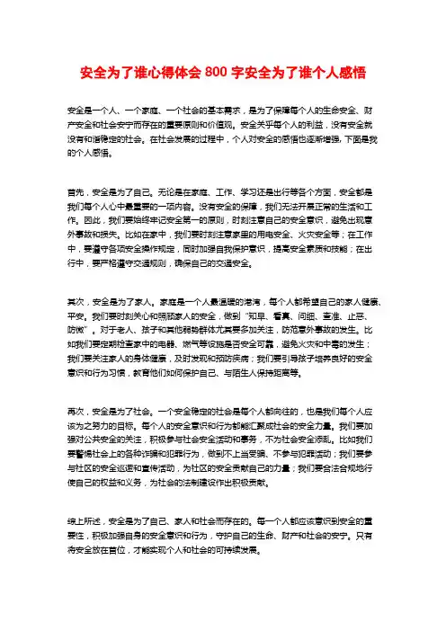 安全为了谁心得体会800字安全为了谁个人感悟