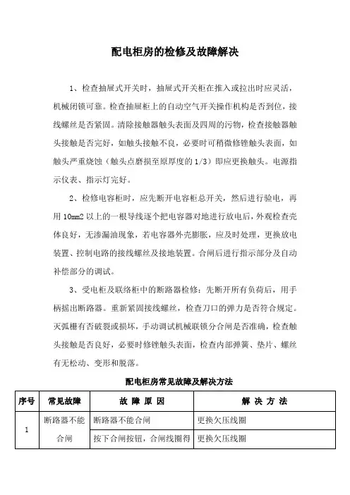 配电柜房的检修及故障解决