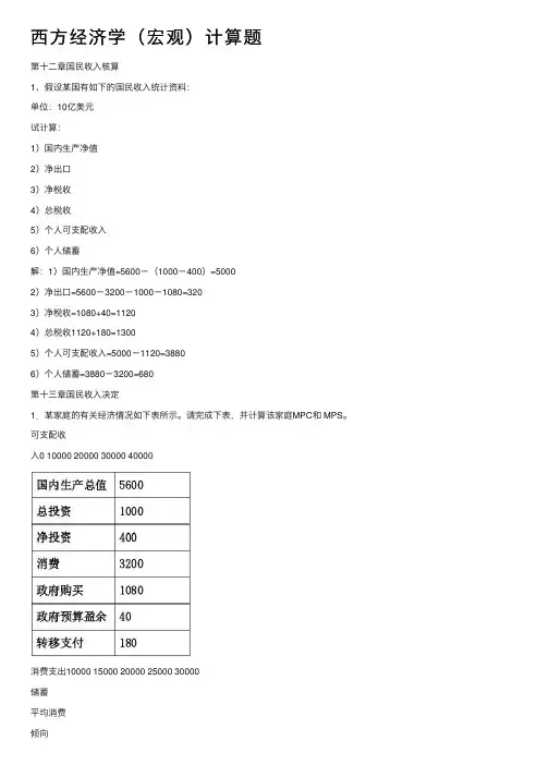 西方经济学（宏观）计算题