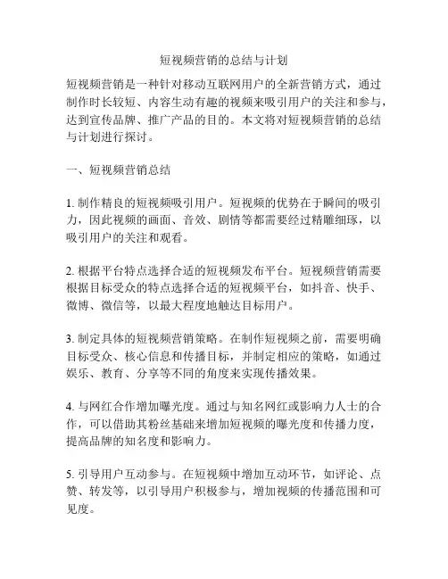 短视频营销的总结与计划