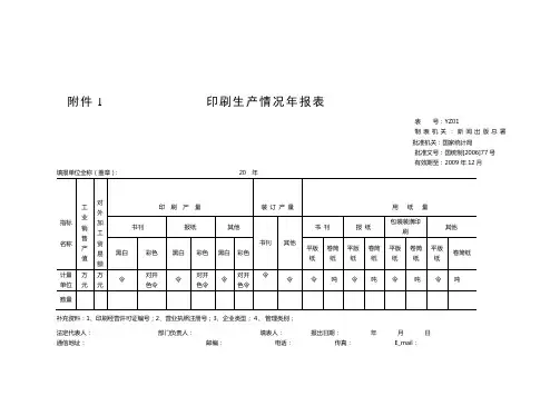 印刷生产情况年报表