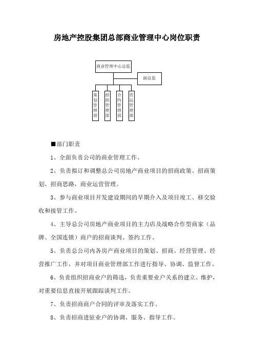 房地产控股集团总部商业管理中心岗位职责