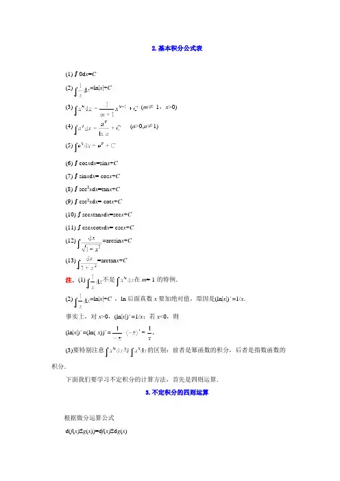 (完整word版)积分公式