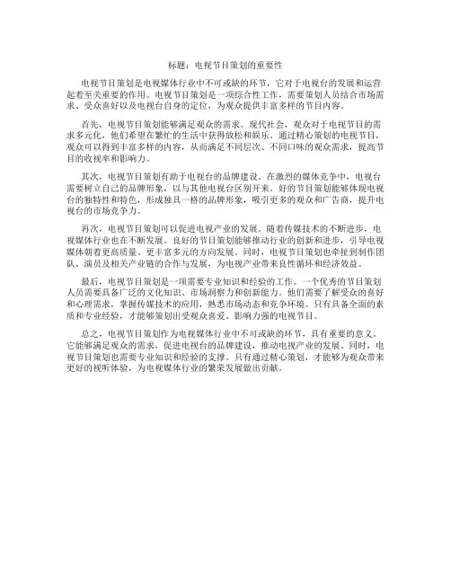 什么是电视节目策划